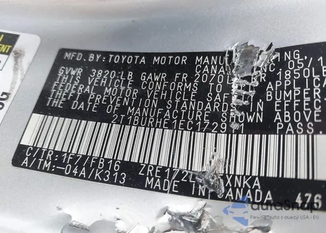 2014 Toyota Corolla Le from USA, damaged, VIN 2T1BURHE1EC172911